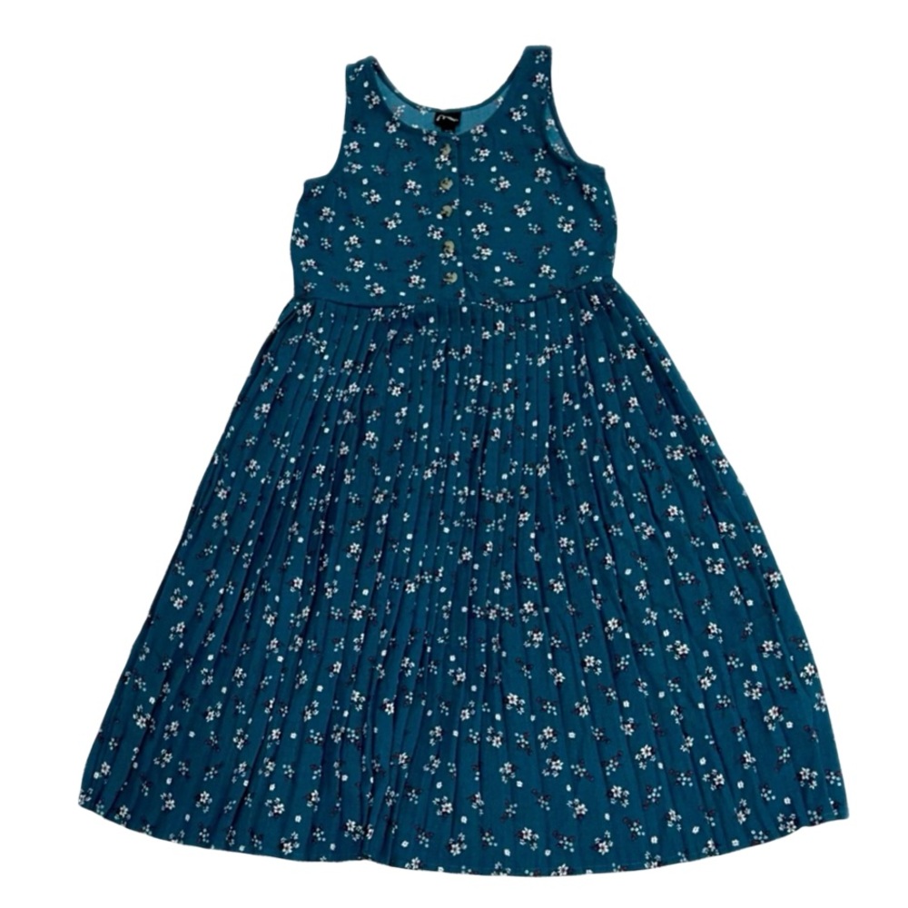 Girls Art Class Blue Floral Pleated Button Front Midi Dress Size M (7/8)